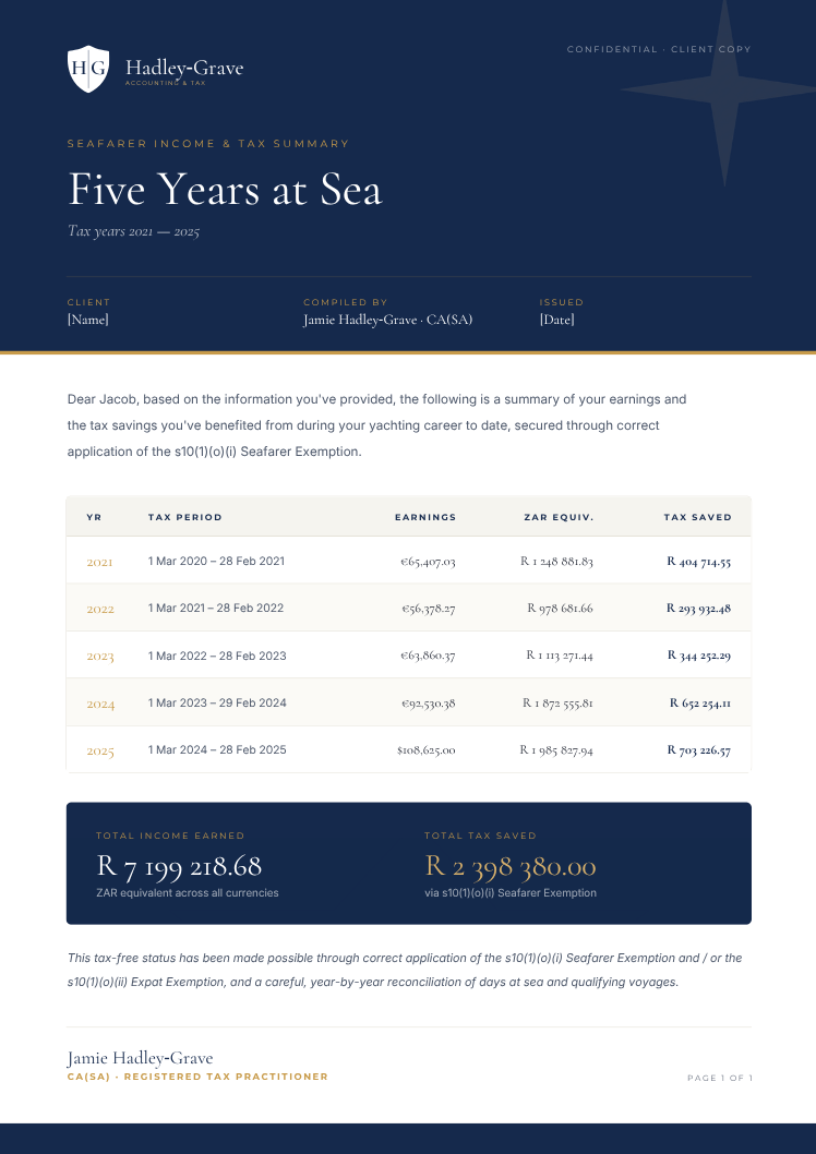 Seafarer income and tax summary template